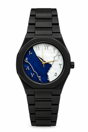 Premium Black Metal Watch – Elegant Blue & White Dial