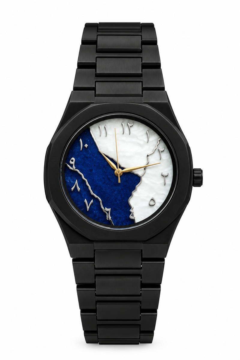 Premium Black Metal Watch – Elegant Blue & White Dial
